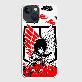 Чехол для iPhone 13 mini с принтом МИКАСА АККЕРМАН в Петрозаводске,  |  | anime | manga | mikasa ackerman | shingeki no kyojin | аниме | атака на титанов | атака титанов | крылья | манга | микаса аккерман | мультфильм | облака | разведкорпус. | японская мультипликация