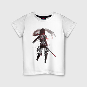 Детская футболка хлопок с принтом Микаса в Петрозаводске, 100% хлопок | круглый вырез горловины, полуприлегающий силуэт, длина до линии бедер | attack on titan | аниме | арт | атака титанов | меч | микаса