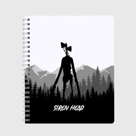 Тетрадь с принтом SIREN HEAD | DARK FOREST в Петрозаводске, 100% бумага | 48 листов, плотность листов — 60 г/м2, плотность картонной обложки — 250 г/м2. Листы скреплены сбоку удобной пружинной спиралью. Уголки страниц и обложки скругленные. Цвет линий — светло-серый
 | Тематика изображения на принте: 6789 | cartoon | cat | dark | forest | foundation | head | monster | mountains | scp | siren | sirenhead | голова | горы | кот | лес | монстр | объект | объекты | сирена | сиреноголовый | фонд | чудище | чудовище