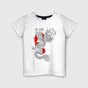 Детская футболка хлопок с принтом Японский Дракон в Петрозаводске, 100% хлопок | круглый вырез горловины, полуприлегающий силуэт, длина до линии бедер | Тематика изображения на принте: akatsuki | beast | dragon | акацуки | дракон | животные | зверь | змей | когти | облако | огонь | узор | чб | японский