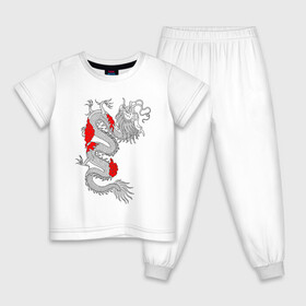 Детская пижама хлопок с принтом Японский Дракон в Петрозаводске, 100% хлопок |  брюки и футболка прямого кроя, без карманов, на брюках мягкая резинка на поясе и по низу штанин
 | Тематика изображения на принте: akatsuki | beast | dragon | акацуки | дракон | животные | зверь | змей | когти | облако | огонь | узор | чб | японский