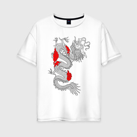 Женская футболка хлопок Oversize с принтом Японский Дракон в Петрозаводске, 100% хлопок | свободный крой, круглый ворот, спущенный рукав, длина до линии бедер
 | akatsuki | beast | dragon | акацуки | дракон | животные | зверь | змей | когти | облако | огонь | узор | чб | японский