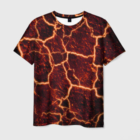 Мужская футболка 3D с принтом Лава в Петрозаводске, 100% полиэфир | прямой крой, круглый вырез горловины, длина до линии бедер | лава | огонь | пламя | разлом | текстура | трещины