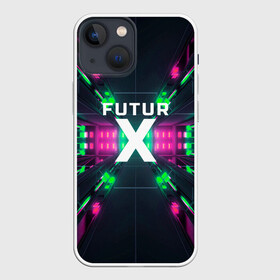 Чехол для iPhone 13 mini с принтом FuturX в Петрозаводске,  |  | будущее | киберпанк | крест | неон | технологии