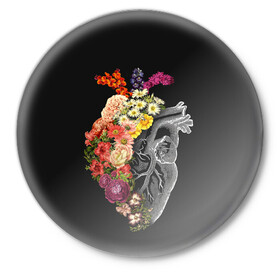 Значок с принтом Natural Heart Dual в Петрозаводске,  металл | круглая форма, металлическая застежка в виде булавки | 8 | flower | flowers | garden | heart | natural | symbiote | день | женский | марта | международный | природа | растения | сердце | симбиот | цветы