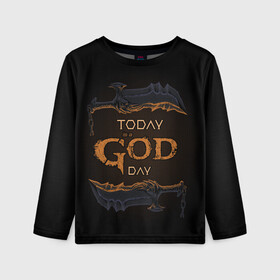 Детский лонгслив 3D с принтом God day GOW в Петрозаводске, 100% полиэстер | длинные рукава, круглый вырез горловины, полуприлегающий силуэт
 | gad of war | game | games | god of war | god of wor | бог войны | игра | игры | кинжалы | кратос | праздник