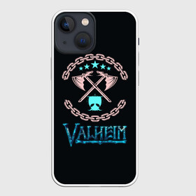 Чехол для iPhone 13 mini с принтом Valheim лого и цепи в Петрозаводске,  |  | fantasy | mmo | valheim | valve | валхейм | вальхейм | викинги | выживалка | игра | королевская битва | ммо | ролевая игра | фэнтази
