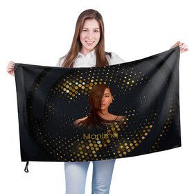 Флаг 3D с принтом Manizha Gold Black в Петрозаводске, 100% полиэстер | плотность ткани — 95 г/м2, размер — 67 х 109 см. Принт наносится с одной стороны | manizha | далеровна | душанбе | евровидение | евровидение 2021 | манижа | певица | таджикистан | хамраева