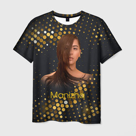 Мужская футболка 3D с принтом Manizha Gold Black в Петрозаводске, 100% полиэфир | прямой крой, круглый вырез горловины, длина до линии бедер | manizha | далеровна | душанбе | евровидение | евровидение 2021 | манижа | певица | таджикистан | хамраева