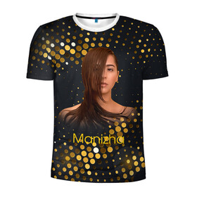 Мужская футболка 3D спортивная с принтом Manizha Gold Black в Петрозаводске, 100% полиэстер с улучшенными характеристиками | приталенный силуэт, круглая горловина, широкие плечи, сужается к линии бедра | manizha | далеровна | душанбе | евровидение | евровидение 2021 | манижа | певица | таджикистан | хамраева