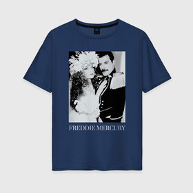 Женская футболка хлопок Oversize с принтом Fashion AID Freddie Mercury в Петрозаводске, 100% хлопок | свободный крой, круглый ворот, спущенный рукав, длина до линии бедер
 | fashion aid | freddie mercury | live aid | queen | девушкам | квин | мода | фредди меркьюри | черно белый