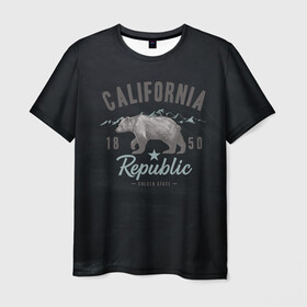 Мужская футболка 3D с принтом California republic в Петрозаводске, 100% полиэфир | прямой крой, круглый вырез горловины, длина до линии бедер | Тематика изображения на принте: bear | california | republic | state | калифорния | медведь | республика