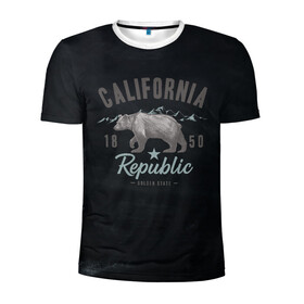 Мужская футболка 3D спортивная с принтом California republic в Петрозаводске, 100% полиэстер с улучшенными характеристиками | приталенный силуэт, круглая горловина, широкие плечи, сужается к линии бедра | Тематика изображения на принте: bear | california | republic | state | калифорния | медведь | республика