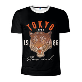 Мужская футболка 3D спортивная с принтом Tokyo Tiger Japan в Петрозаводске, 100% полиэстер с улучшенными характеристиками | приталенный силуэт, круглая горловина, широкие плечи, сужается к линии бедра | japan | tokyo | большая кошка | полосатый | тигр | тигрица | токио | хищник