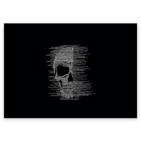 Поздравительная открытка с принтом Череп из текста в Петрозаводске, 100% бумага | плотность бумаги 280 г/м2, матовая, на обратной стороне линовка и место для марки
 | hell | skull | ад | скелет | ужасы | череп | черепушка