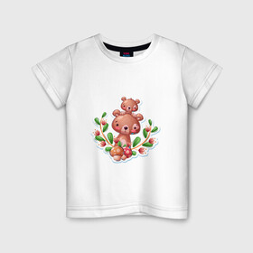 Детская футболка хлопок с принтом Веселые медведи милашки в Петрозаводске, 100% хлопок | круглый вырез горловины, полуприлегающий силуэт, длина до линии бедер | веселые | животные | малышка | медведи | медвежонок | милашка | мультяшка