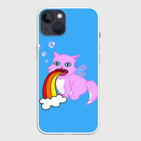 Чехол для iPhone 13 с принтом Веселый котик в Петрозаводске,  |  | животное | кот | кошка | мило | радуга | розовый
