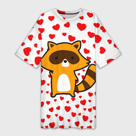 Платье-футболка 3D с принтом Енот в сердечках в Петрозаводске,  |  | animal | love | енот | животные | любовь | сердечки