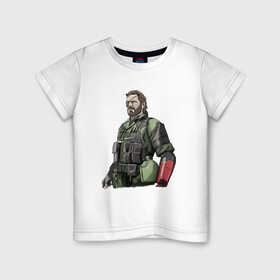Детская футболка хлопок с принтом Солид Снейк в Петрозаводске, 100% хлопок | круглый вырез горловины, полуприлегающий силуэт, длина до линии бедер | metal gear | solid snake | военный | солид снейк