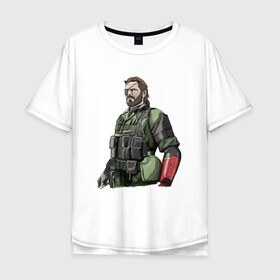 Мужская футболка хлопок Oversize с принтом Солид Снейк в Петрозаводске, 100% хлопок | свободный крой, круглый ворот, “спинка” длиннее передней части | metal gear | solid snake | военный | солид снейк