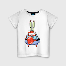 Детская футболка хлопок с принтом Мистер Крабс в Петрозаводске, 100% хлопок | круглый вырез горловины, полуприлегающий силуэт, длина до линии бедер | mister crabs | sponge bob | губка боб | мистер крабс