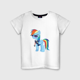 Детская футболка хлопок с принтом Pony - Rainbow Dash в Петрозаводске, 100% хлопок | круглый вырез горловины, полуприлегающий силуэт, длина до линии бедер | applejack | friendship | mylittlepony | rainbow dash | twilight sparkle | waifu | вайфу | дружба это магия | кони | моя маленькая пони | мультфильм | пони | радуга | ренбоу деш | эплджек