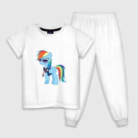 Детская пижама хлопок с принтом Pony - Rainbow Dash в Петрозаводске, 100% хлопок |  брюки и футболка прямого кроя, без карманов, на брюках мягкая резинка на поясе и по низу штанин
 | Тематика изображения на принте: applejack | friendship | mylittlepony | rainbow dash | twilight sparkle | waifu | вайфу | дружба это магия | кони | моя маленькая пони | мультфильм | пони | радуга | ренбоу деш | эплджек