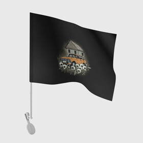 Флаг для автомобиля с принтом Истребитель дачников в Петрозаводске, 100% полиэстер | Размер: 30*21 см | автомобиль | дом | русская машина | таз | череп