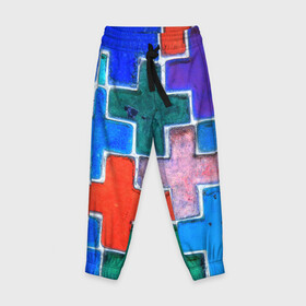 Детские брюки 3D с принтом Крестик в Петрозаводске, 100% полиэстер | манжеты по низу, эластичный пояс регулируется шнурком, по бокам два кармана без застежек, внутренняя часть кармана из мелкой сетки | абстракция | детское | молодежное | тетрис | хайп | цветное | яркое