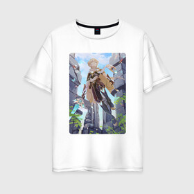 Женская футболка хлопок Oversize с принтом Подхваченный ветром в Петрозаводске, 100% хлопок | свободный крой, круглый ворот, спущенный рукав, длина до линии бедер
 | арт | боевой парень | итер | итэр | меч | мечник | милый парень | путешественник | рисунок