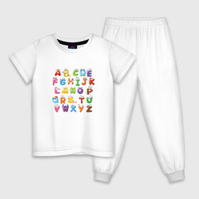 Детская пижама хлопок с принтом Английский Алфавит в Петрозаводске, 100% хлопок |  брюки и футболка прямого кроя, без карманов, на брюках мягкая резинка на поясе и по низу штанин
 | алфавит | английский алфавит | буквы | буквы с глазами | красочные буквы | персонажи