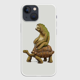 Чехол для iPhone 13 mini с принтом Тише едешь... А впрочем... в Петрозаводске,  |  | animal | land | road | sloth | speed | travel | turtle | walk | way | дорога | животные | запредельная | ленивец | неспешная | поездка | прогулка | путь | родео | скорость | сухопутная | черепаха