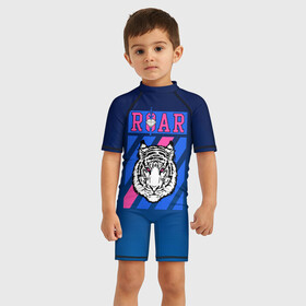 Детский купальный костюм 3D с принтом Roar Tiger в Петрозаводске, Полиэстер 85%, Спандекс 15% | застежка на молнии на спине | roar | большая кошка | полосатый | тигр | тигрица | хищник