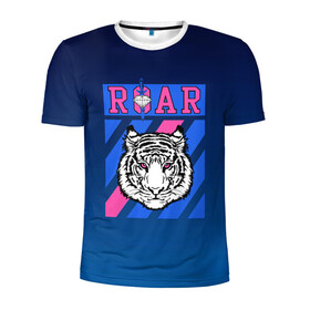 Мужская футболка 3D спортивная с принтом Roar Tiger в Петрозаводске, 100% полиэстер с улучшенными характеристиками | приталенный силуэт, круглая горловина, широкие плечи, сужается к линии бедра | roar | большая кошка | полосатый | тигр | тигрица | хищник