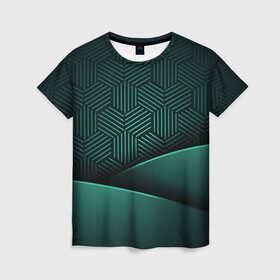 Женская футболка 3D с принтом Luxury Green в Петрозаводске, 100% полиэфир ( синтетическое хлопкоподобное полотно) | прямой крой, круглый вырез горловины, длина до линии бедер | green | luxury | versace | vip | абстракция | версаче | вип | паттерн | роскошь | текстуры