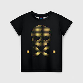 Детская футболка 3D с принтом Пиратский через из золота в Петрозаводске, 100% гипоаллергенный полиэфир | прямой крой, круглый вырез горловины, длина до линии бедер, чуть спущенное плечо, ткань немного тянется | hell | skull | ад | скелет | ужасы | череп | черепушка