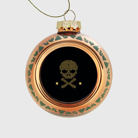 Стеклянный ёлочный шар с принтом Пиратский через из золота в Петрозаводске, Стекло | Диаметр: 80 мм | Тематика изображения на принте: hell | skull | ад | скелет | ужасы | череп | черепушка