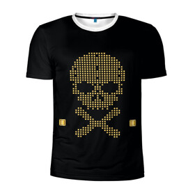 Мужская футболка 3D спортивная с принтом Пиратский через из золота в Петрозаводске, 100% полиэстер с улучшенными характеристиками | приталенный силуэт, круглая горловина, широкие плечи, сужается к линии бедра | Тематика изображения на принте: hell | skull | ад | скелет | ужасы | череп | черепушка