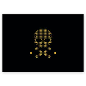 Поздравительная открытка с принтом Пиратский через из золота в Петрозаводске, 100% бумага | плотность бумаги 280 г/м2, матовая, на обратной стороне линовка и место для марки
 | Тематика изображения на принте: hell | skull | ад | скелет | ужасы | череп | черепушка