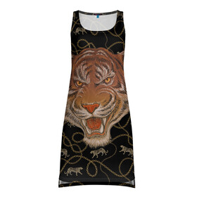 Платье-майка 3D с принтом Морда тигра в Петрозаводске, 100% полиэстер | полуприлегающий силуэт, широкие бретели, круглый вырез горловины, удлиненный подол сзади. | большая кошка | полосатый | тигр | тигрица | хищник