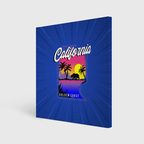 Холст квадратный с принтом California golden coast в Петрозаводске, 100% ПВХ |  | california | golden coast | гризли | закат | калифорния | медведь | пальмы | природа