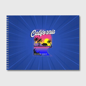 Альбом для рисования с принтом California golden coast в Петрозаводске, 100% бумага
 | матовая бумага, плотность 200 мг. | california | golden coast | гризли | закат | калифорния | медведь | пальмы | природа