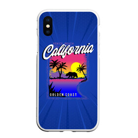 Чехол для iPhone XS Max матовый с принтом California golden coast в Петрозаводске, Силикон | Область печати: задняя сторона чехла, без боковых панелей | california | golden coast | гризли | закат | калифорния | медведь | пальмы | природа