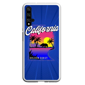 Чехол для Honor 20 с принтом California golden coast в Петрозаводске, Силикон | Область печати: задняя сторона чехла, без боковых панелей | california | golden coast | гризли | закат | калифорния | медведь | пальмы | природа