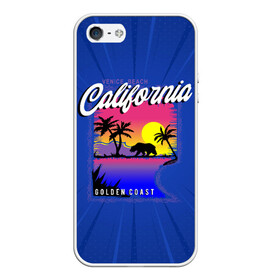 Чехол для iPhone 5/5S матовый с принтом California golden coast в Петрозаводске, Силикон | Область печати: задняя сторона чехла, без боковых панелей | california | golden coast | гризли | закат | калифорния | медведь | пальмы | природа
