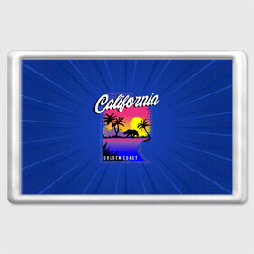 Магнит 45*70 с принтом California golden coast в Петрозаводске, Пластик | Размер: 78*52 мм; Размер печати: 70*45 | california | golden coast | гризли | закат | калифорния | медведь | пальмы | природа