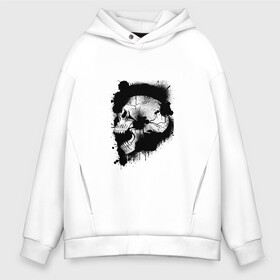 Мужское худи Oversize хлопок с принтом Skull  в Петрозаводске, френч-терри — 70% хлопок, 30% полиэстер. Мягкий теплый начес внутри —100% хлопок | боковые карманы, эластичные манжеты и нижняя кромка, капюшон на магнитной кнопке | Тематика изображения на принте: bone | bones | creepy | dead | death | halloween | horror | scary | skull | skulls | splash | the curse | голова | кости | ужасы | хоррор | череп