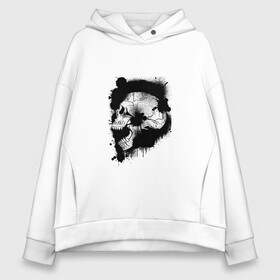 Женское худи Oversize хлопок с принтом Skull  в Петрозаводске, френч-терри — 70% хлопок, 30% полиэстер. Мягкий теплый начес внутри —100% хлопок | боковые карманы, эластичные манжеты и нижняя кромка, капюшон на магнитной кнопке | bone | bones | creepy | dead | death | halloween | horror | scary | skull | skulls | splash | the curse | голова | кости | ужасы | хоррор | череп