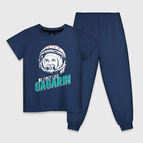 Детская пижама хлопок с принтом Быть первым как Юрий Гагарин. в Петрозаводске, 100% хлопок |  брюки и футболка прямого кроя, без карманов, на брюках мягкая резинка на поясе и по низу штанин
 | Тематика изображения на принте: астронавт | восток1 | гагарин | земля | космонавт | космос | планеты | юрий
