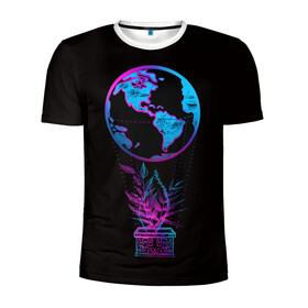 Мужская футболка 3D спортивная с принтом Неон на Земле в Петрозаводске, 100% полиэстер с улучшенными характеристиками | приталенный силуэт, круглая горловина, широкие плечи, сужается к линии бедра | неон | неон в космосе | неоновая ваза | неоновые цветы | неоновый огонь